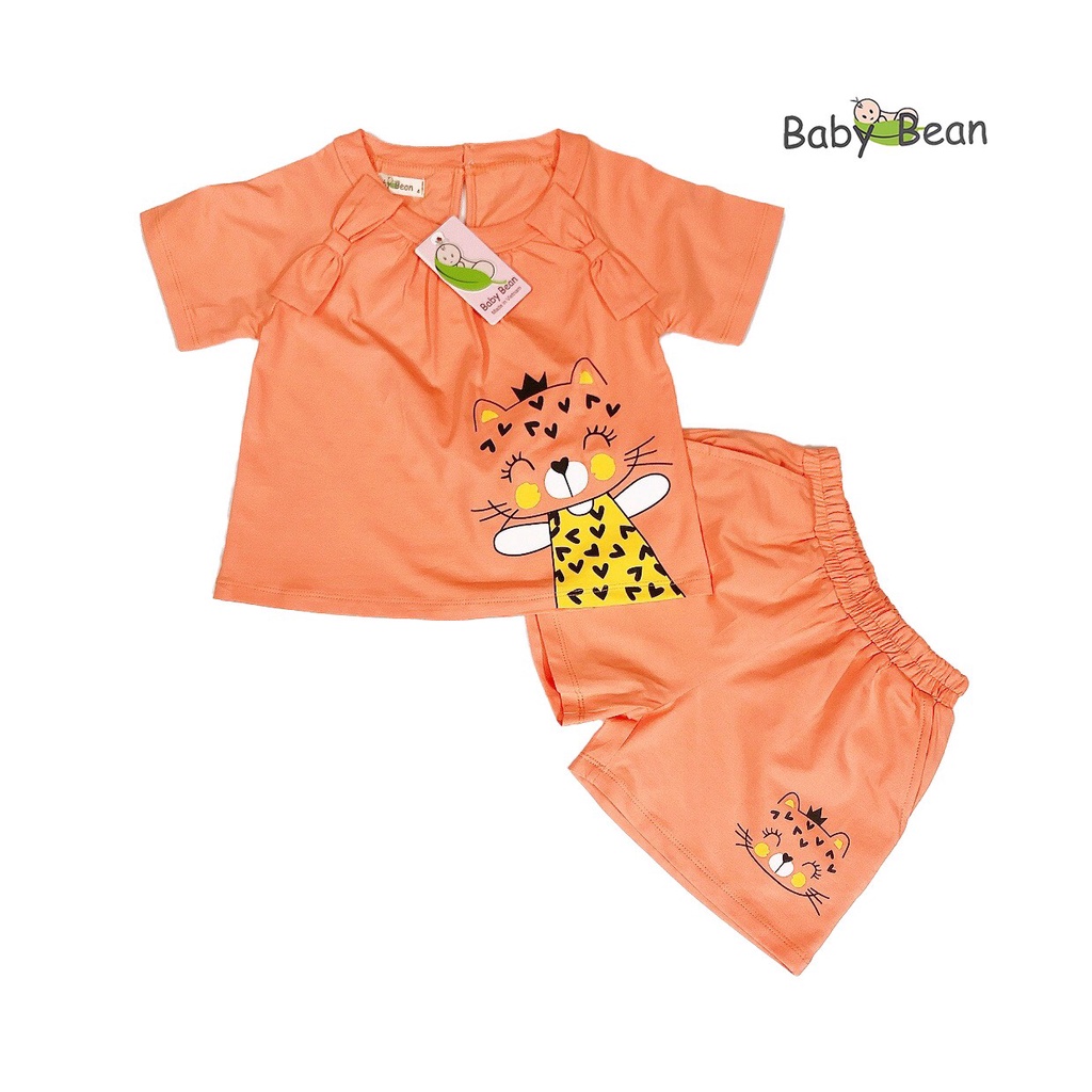 [MÃ THƯƠNG HIÊU YÊU THÍCH Voucher giảm 10%] Bộ Đồ Thun Cotton in Mèo Bé Gái BabyBean