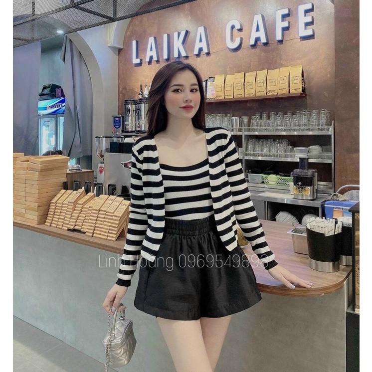 Set áo 2 dây len kèm cadigan mỏng SE1620 - NhiNhi Shop