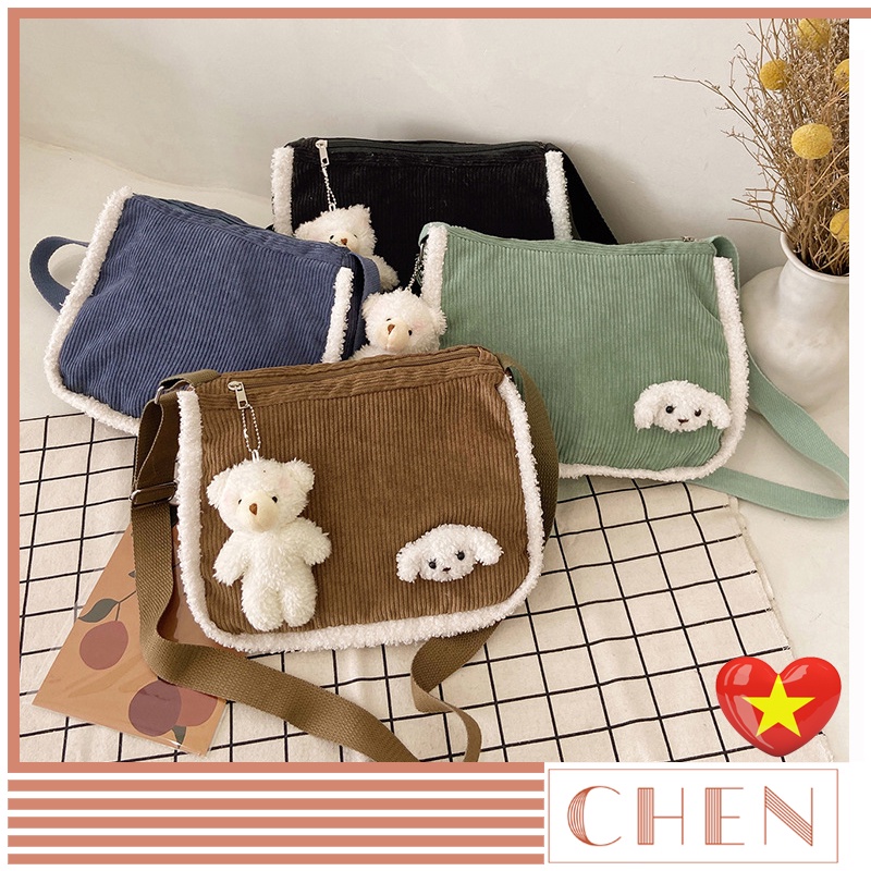 Túi tote bag vải nhung đeo chéo đi học đi chơi dễ thương xinh đẹp giá rẻ TX124