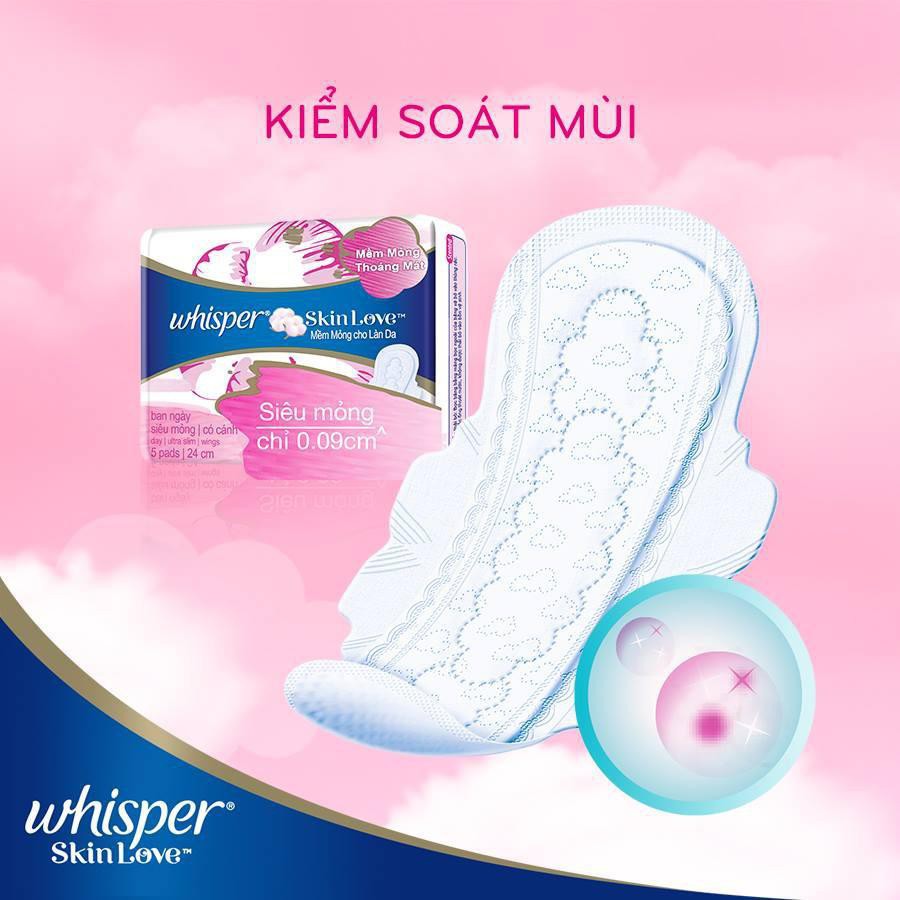 Băng vệ sinh whisper skin love mặt bông siêu mỏng cánh 18 miếng 24cm - ảnh sản phẩm 3