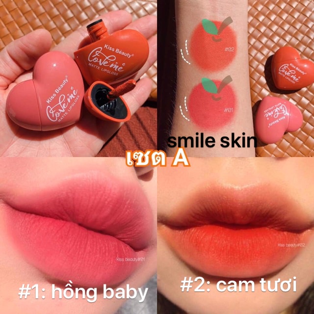 Son kem tint trái tim Kiss Beauty lâu trôi lên màu đẹp thiết kế dễ thương hule