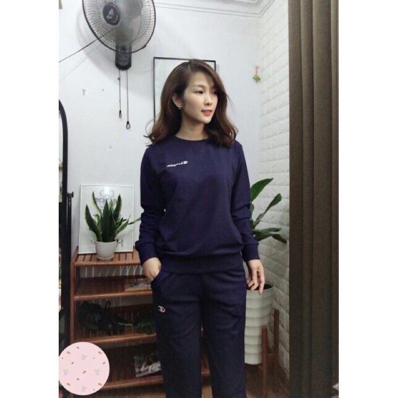 Bộ nỉ nữ CHAMPION chất cotton đã cá cao cấp quần ống suông
