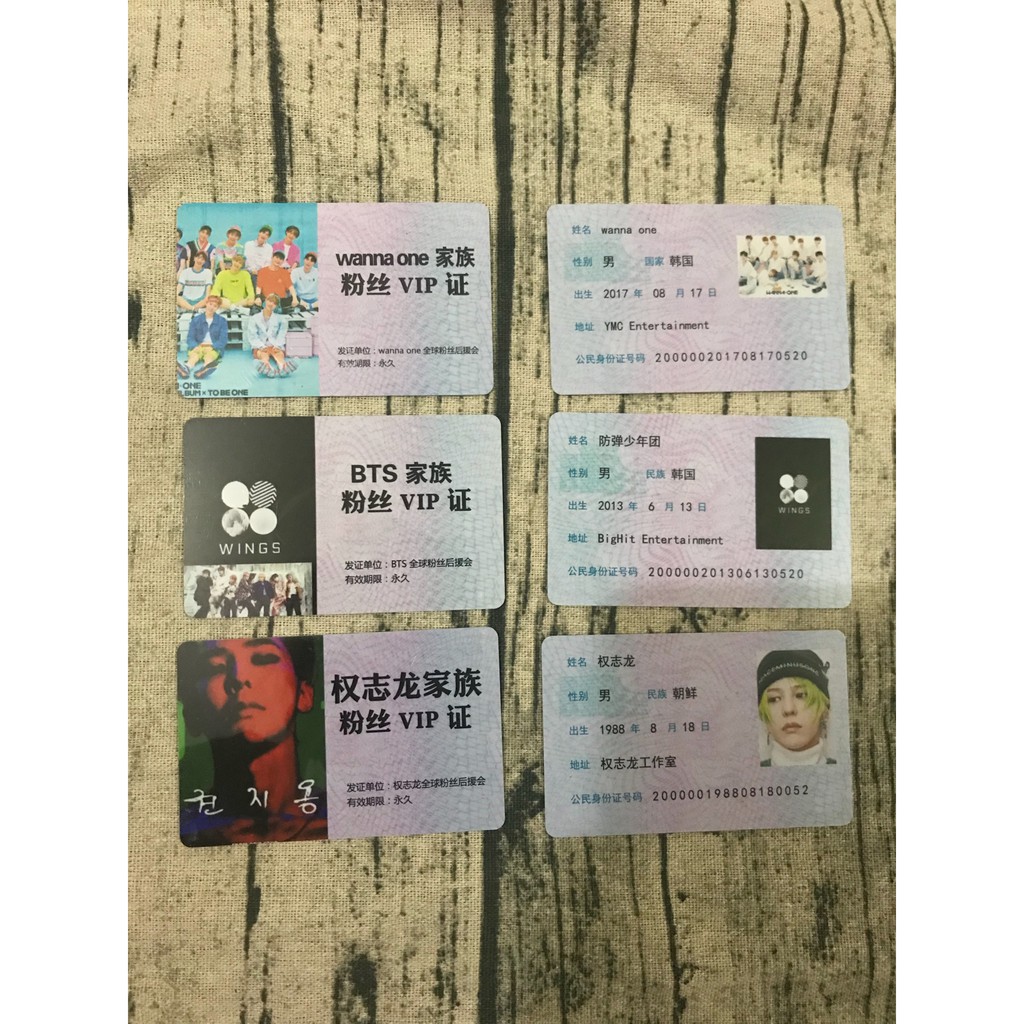 Card nhựa cứng nhóm nhạc BTS, BIGBANG, TFBOYS, EXO