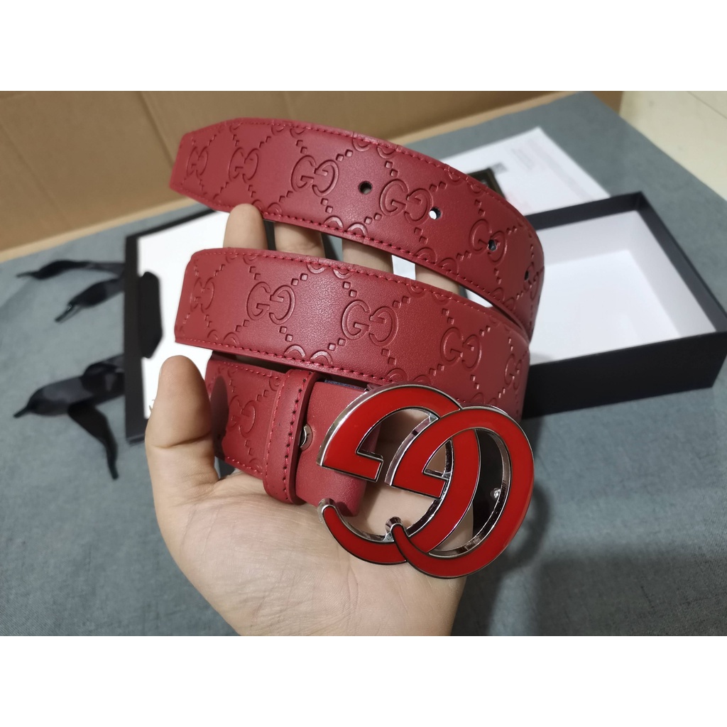 Thắt lưng bằng da màu đỏ kiểu dáng thời trang cho cả nam và nữ