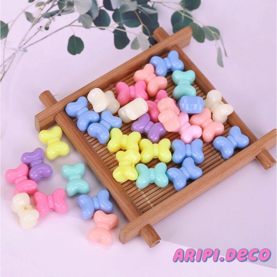 Charm hạt nhựa nơ ú pastel xỏ lỗ 2 đầu A23 /Nguyên liệu làm vòng tay /handmade / resin