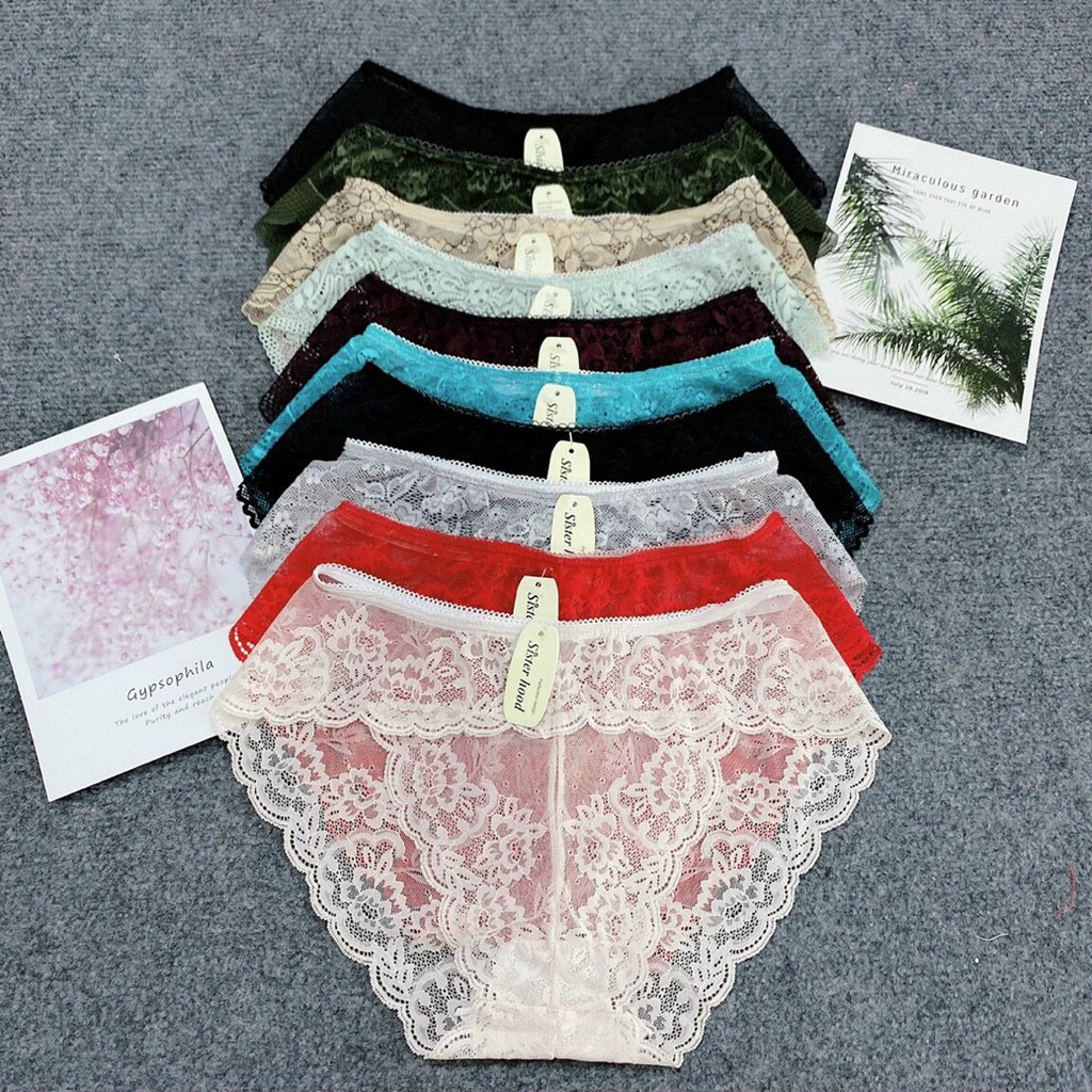 Quần lót su gân không viền ,Quần lót nữ ren sexy thiết kế họa tiết ren xuyên thấu siêu gợi cảm quyến rũ-2092