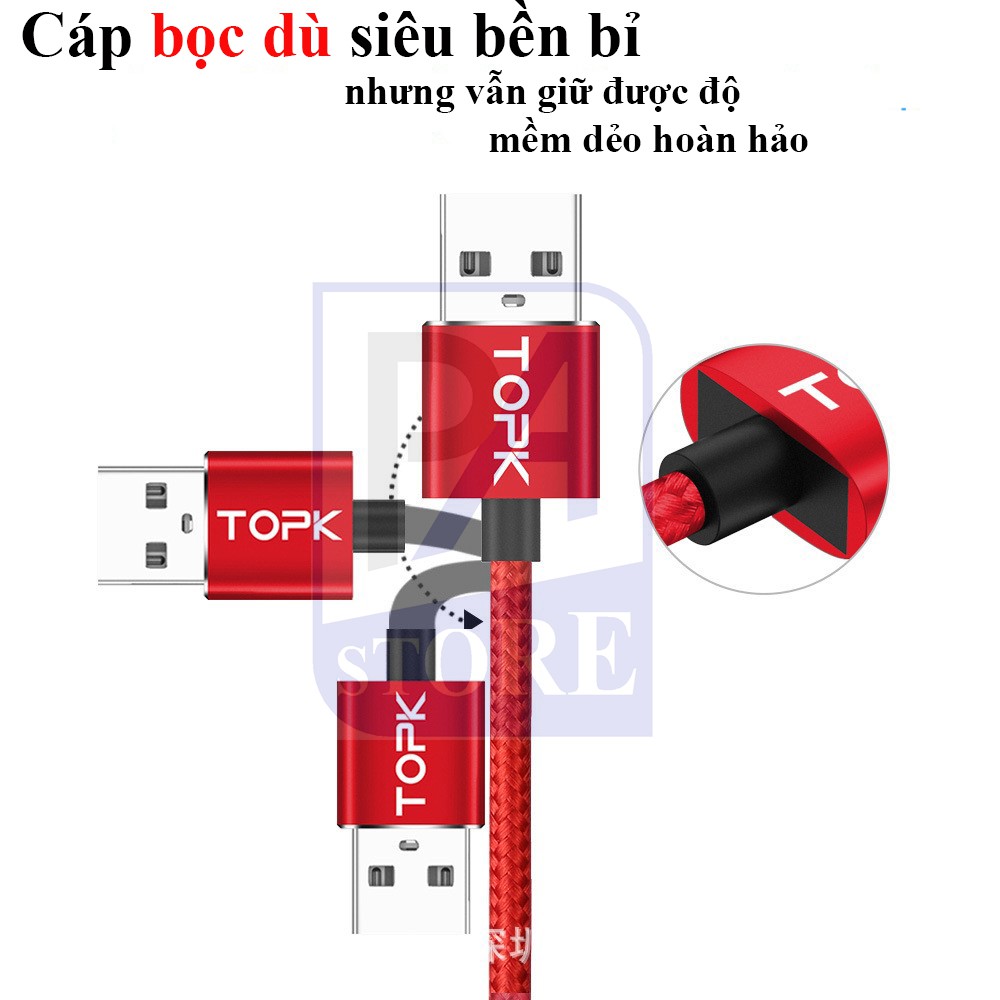 Cáp Sạc Nam Châm TOPK Siêu Phẩm AM30, Dài 1m, Chữ L Chống Vướng Tay (Type C/ Micro USB/ Lightning)