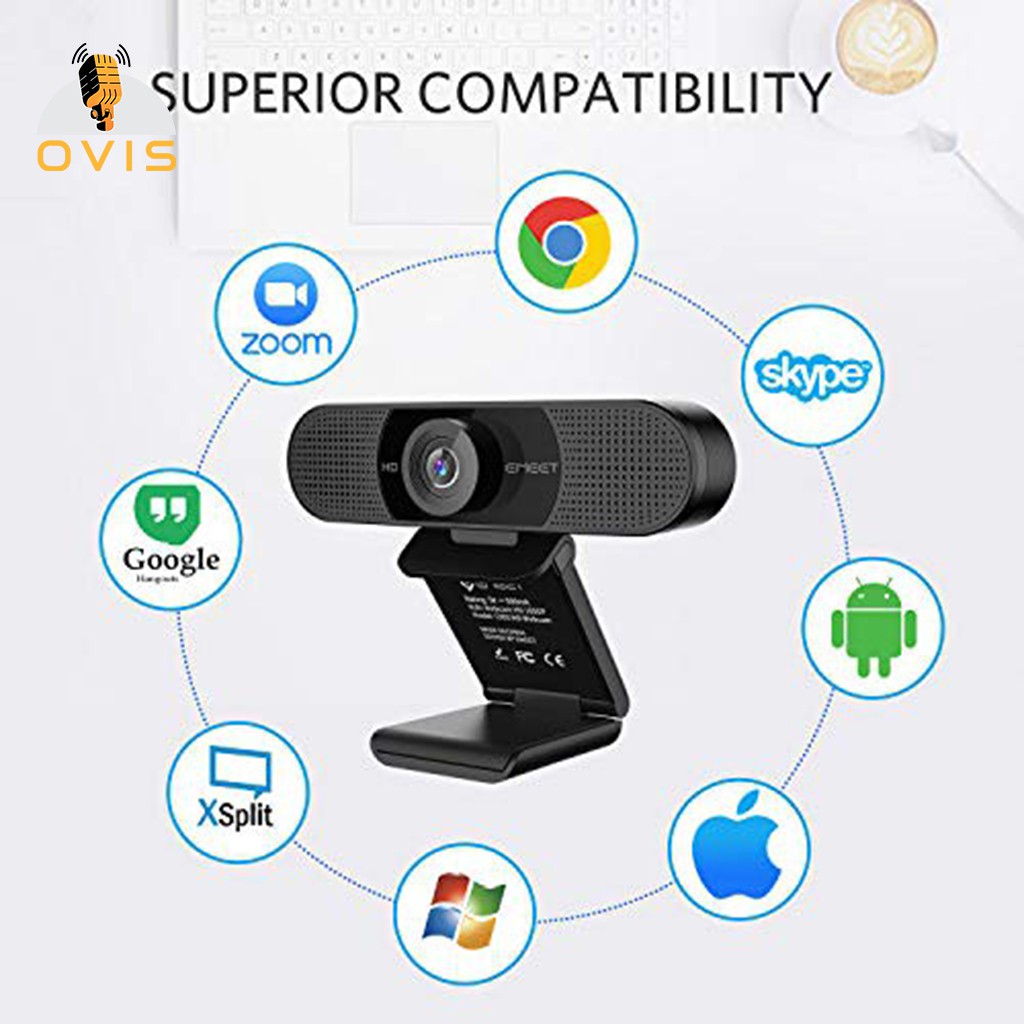 Webcam họp trực tuyến góc siêu rộng, fullHD, tự động lấy nét, căn chỉnh độ sáng | Emeet C960 | BigBuy360 - bigbuy360.vn