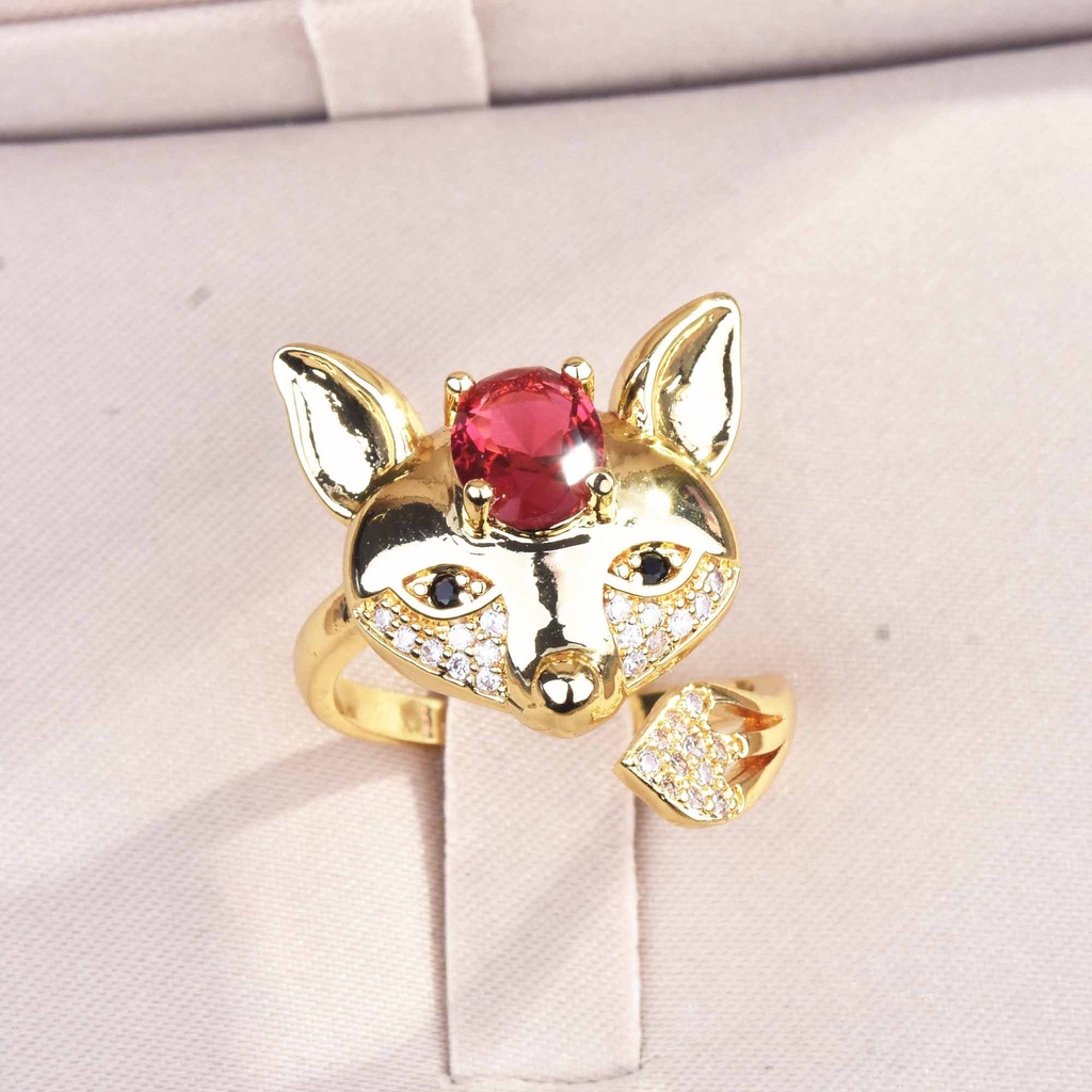 (MớI) Nhẫn Hở Mạ VàNg 18K ĐíNh Đá Ruby Cá TíNh Cho Nữ-JHS3-A