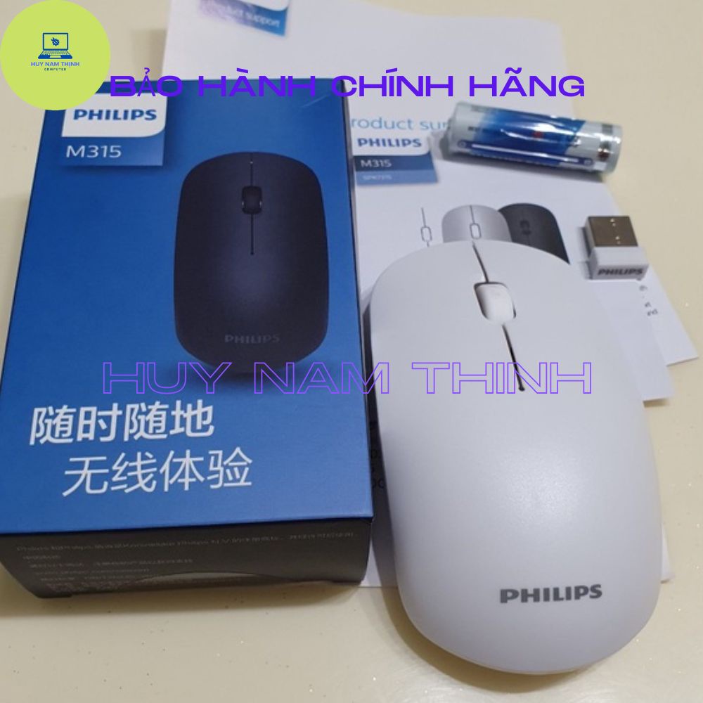 Chuột máy tính không dây PHILIPS độ nhạy cao, giảm tiếng ồn, bấm êm tặng kèm pin chính hãng