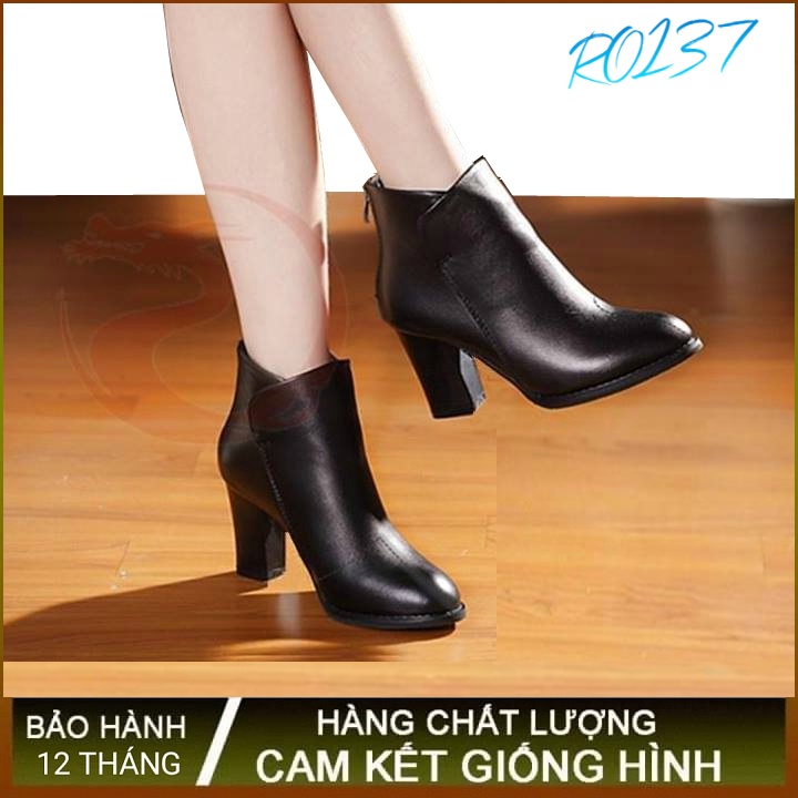 Giày bốt boot nữ cổ thấp 7cm màu đen đẹp hàng hiệu Rosata RO137