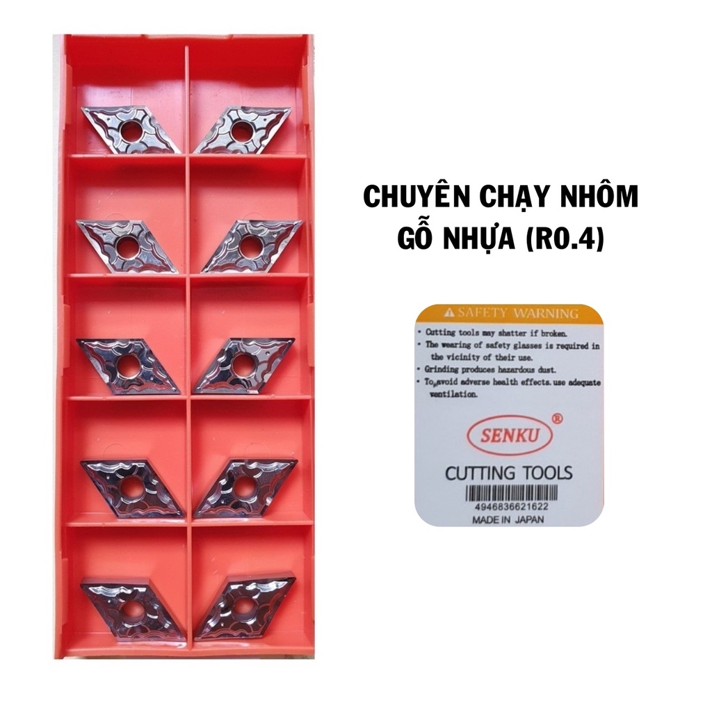 Mảnh chíp tiện DN15/DNMG15 cao cấp Nhật Bản góc mũi R0.2 R0.4 R0.8 chạy gang, thép, inox, nhôm