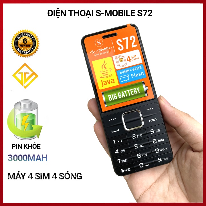 Điện thoại S_MOBILE S72 4 sim,4 sóng,loa to,màn hình lớn - Mới,nguyên seal