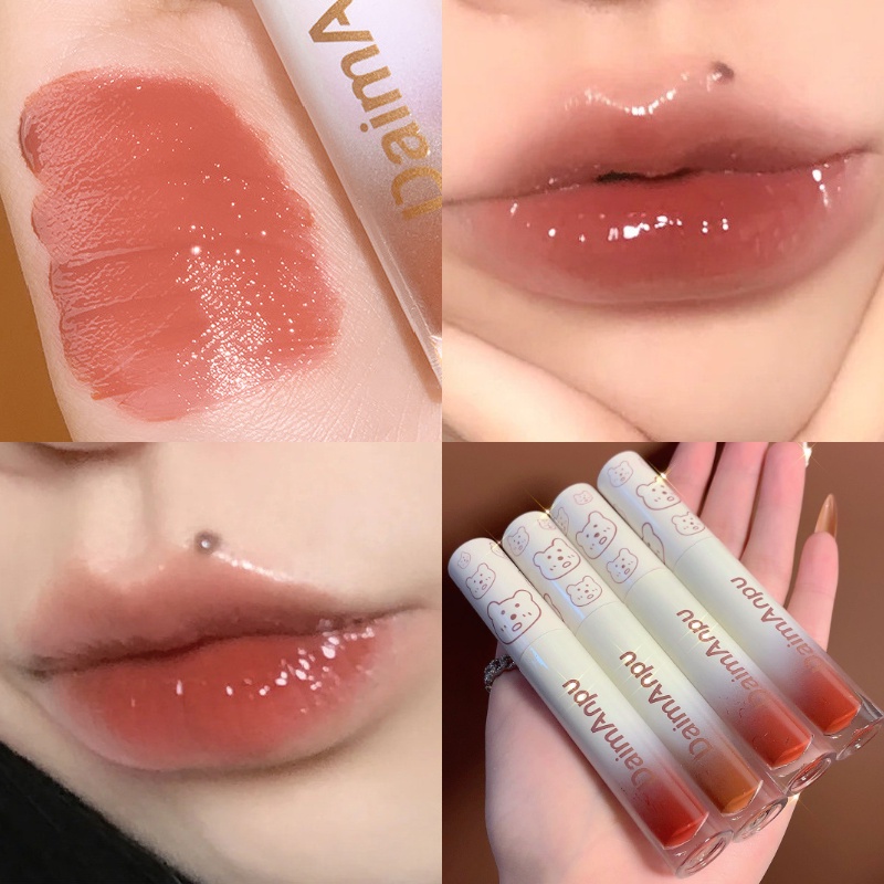 [Hàng Mới Về] Son Bóng Trang Điểm Chuyên Nghiệp Lâu Trôi Thiết Kế Vỏ Hình Gấu Dễ Thương