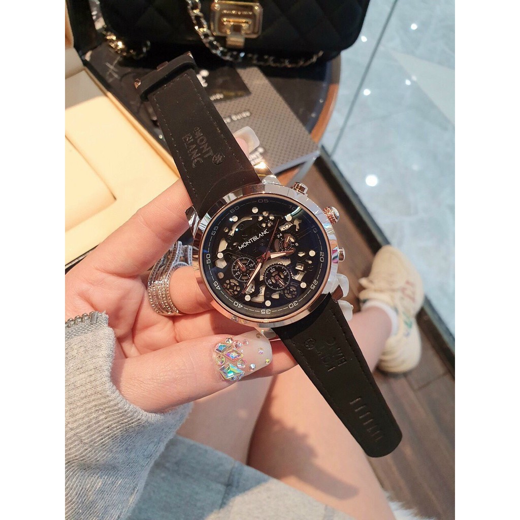 ĐỒNG HỒ NAM MONTBLANC MB17 CHRONOGRAPH , DÂY DA LỘN , SIZE 44MM