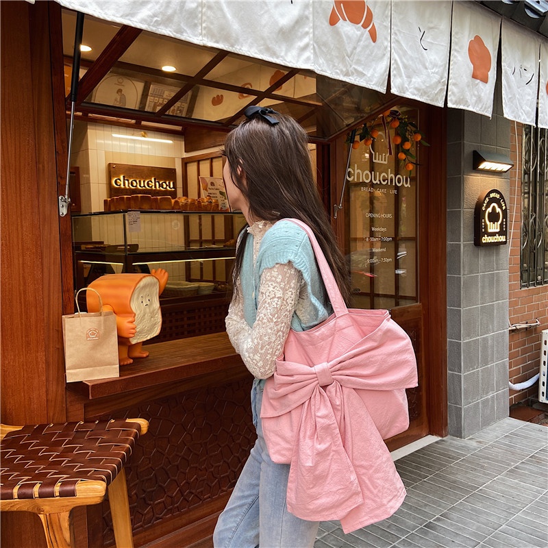 Túi xách IELGY vải canvas đính nơ thời trang cho nữ