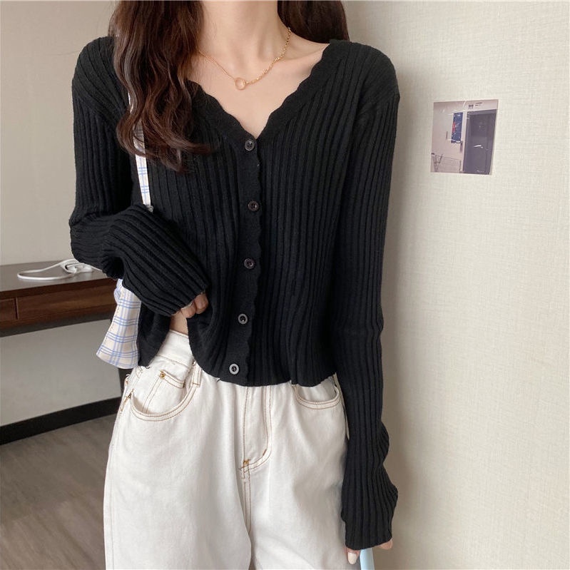 Áo Khoác Cardigan Dệt Kim Mỏng Tay Dài Cổ Chữ V Thời Trang Mùa Thu  Mới Cho Nữ