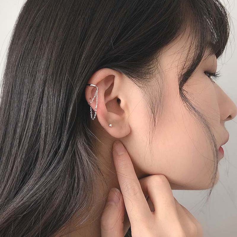 Bông Tai Bạc S925 Ear Cuff Kẹp Vành Khoen C Mắc Xích Trẻ Trung Cá Tính | Khuyên Tai Nữ Trang Sức Bạc Thời Trang