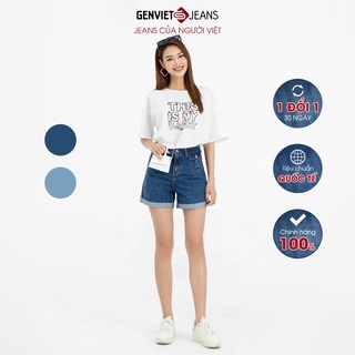 Quần Short Sooc Jeans Nữ Lưng Cạp Cao GENVIET Gập Gấu Chất Bò Mềm Cao Cấp TQ428J2218