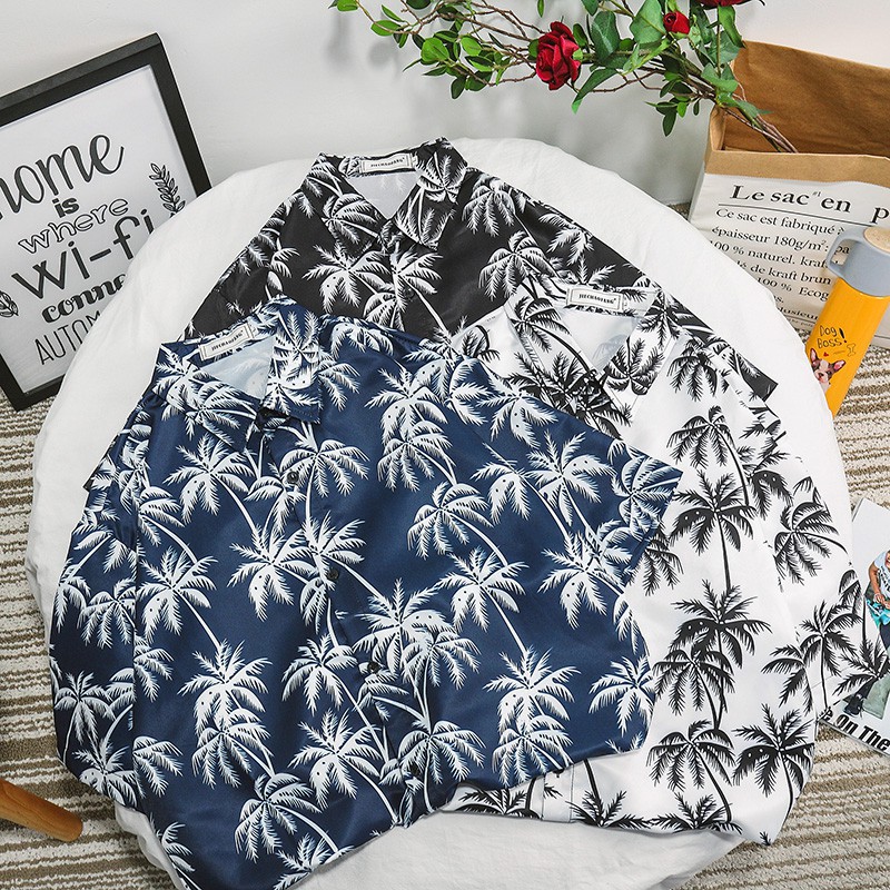 Men's fashion coconut tree print short-sleeved shirt