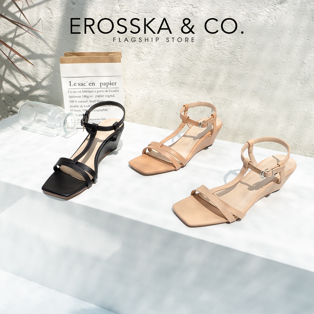 Erosska - Giày sandal đế xuồng quai mảnh dáng sang nhẹ nhàng màu nude XE002