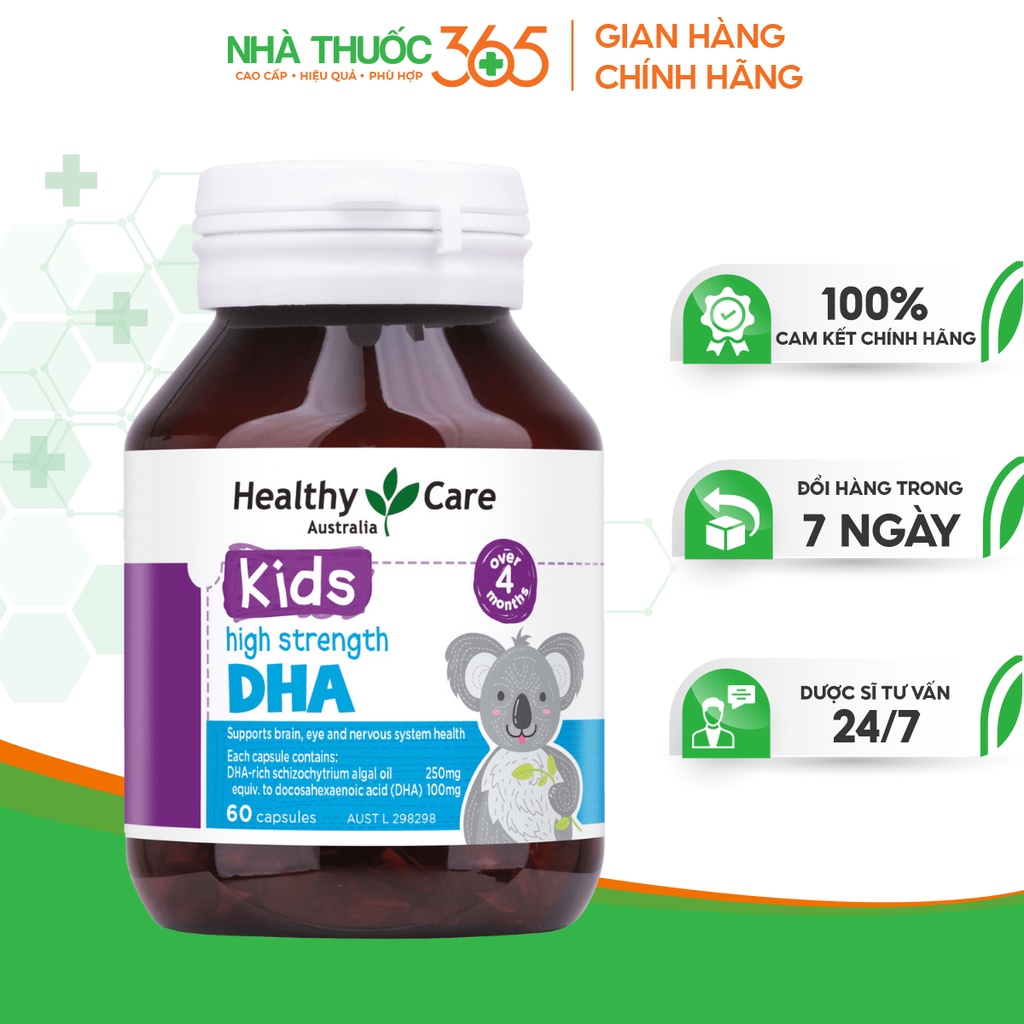 Viên uống Healthy Care Kids High Strength DHA bổ sung omega-3 cho trí não bé - Lọ 60 viên