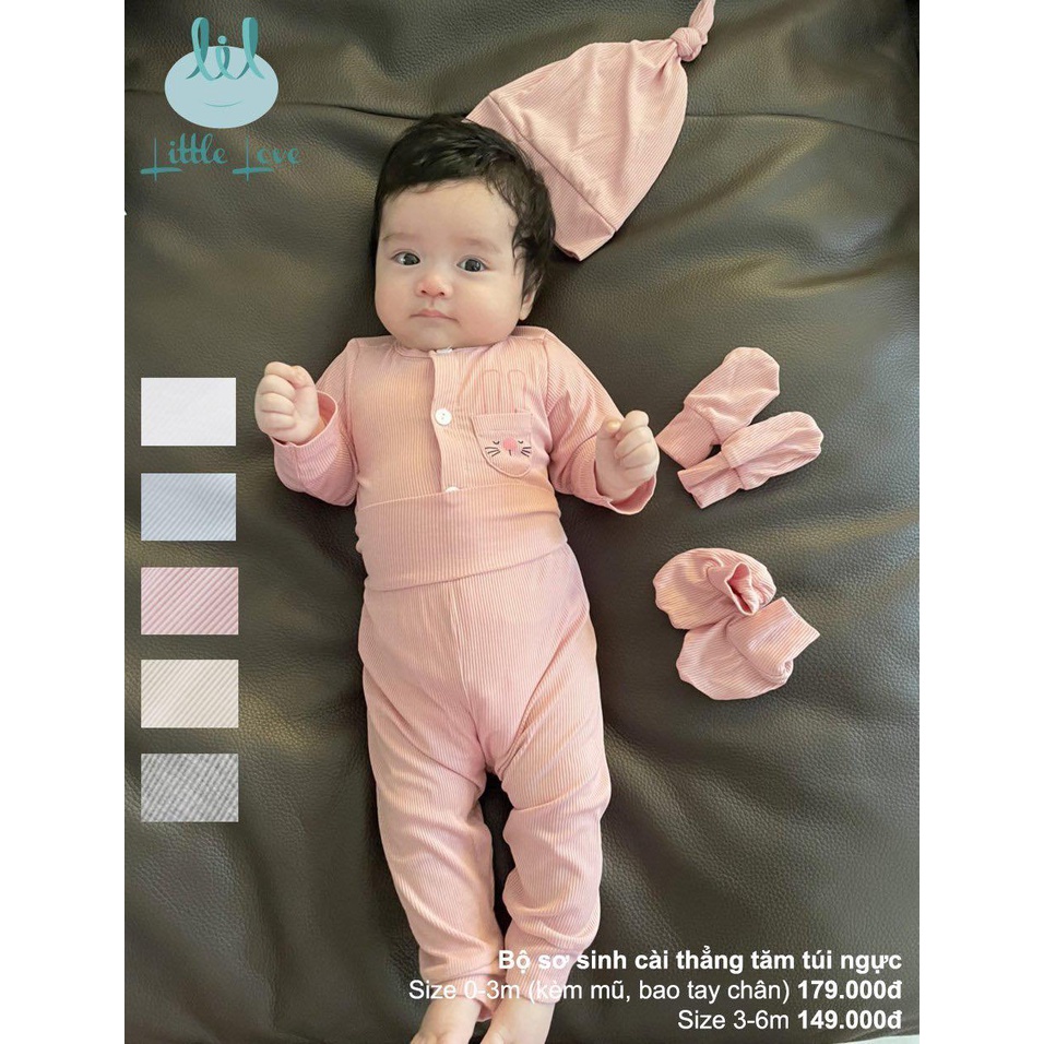 [CHÍNH HÃNG] Bộ sơ sinh cài giữa vải tăm họa tiết Little love