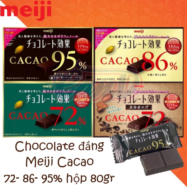 (6 loại) Chocolate đắng Meiji 95%- 86% - 72% Cacao 80gr