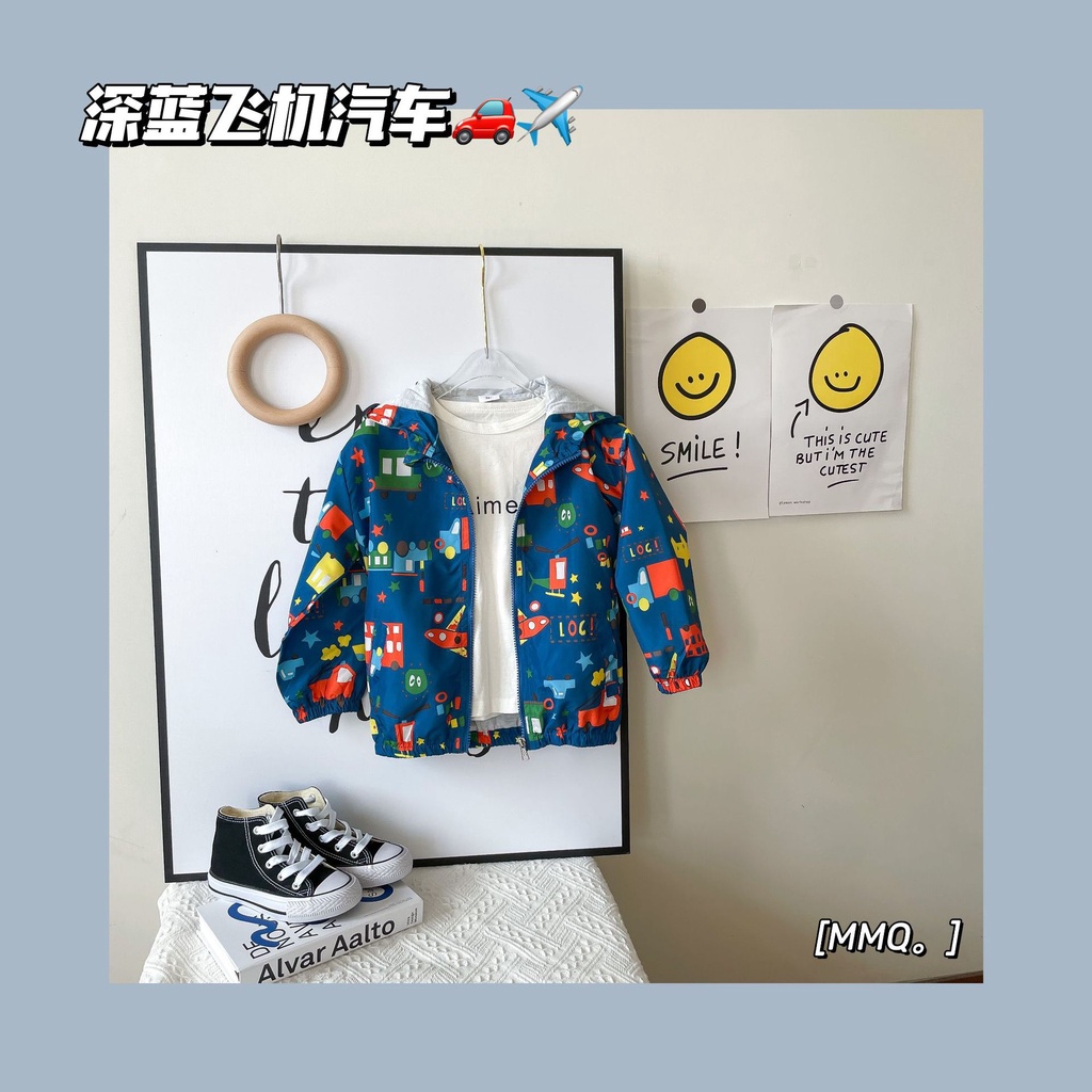 Áo khoác gió trẻ em Quảng Châu 2 lớp, in hình ngộ nghĩnh