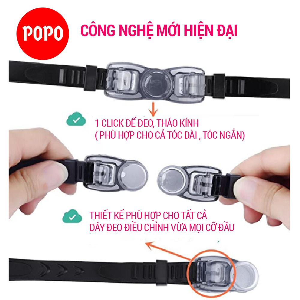 Kính bơi người lớn chống tia UV POPO cho nam nữ kiểu dáng hiệu đại cản sương mờ, tầm nhìn rộng