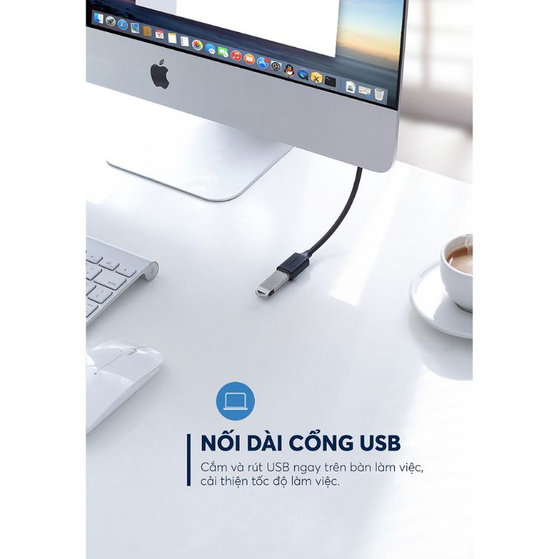 Dây USB 2.0 nối dài UGREEN US103 10316 dài 2M dùng cho PC, Laptop, Macbook - Hàng Chính Hãng