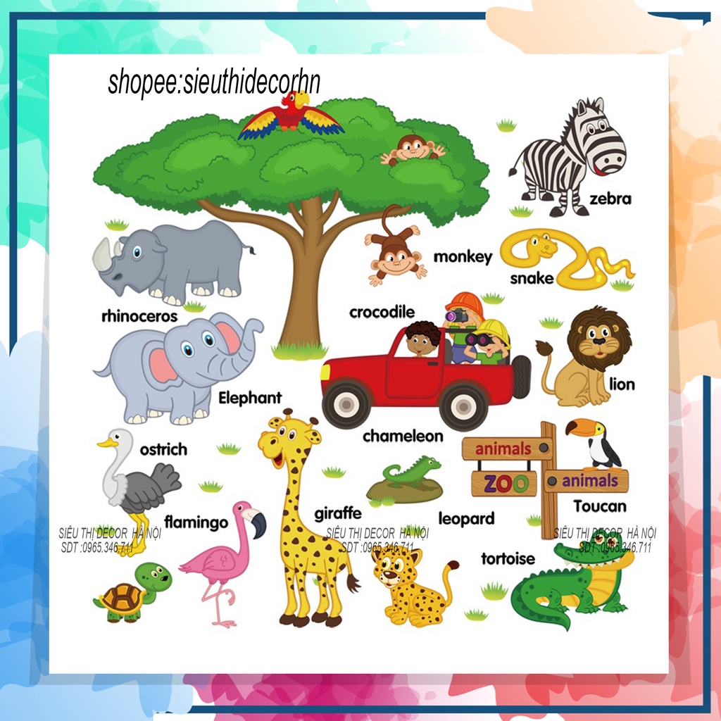 Decal dán tường Hình Các Con Vật Dán Tường Cho Bé . Đề can dán tường trang trí phòng ngủ