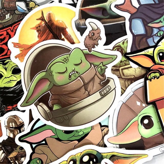 Sticker baby yoda set 30-50 cái ép lụa/ hình dán baby yoda