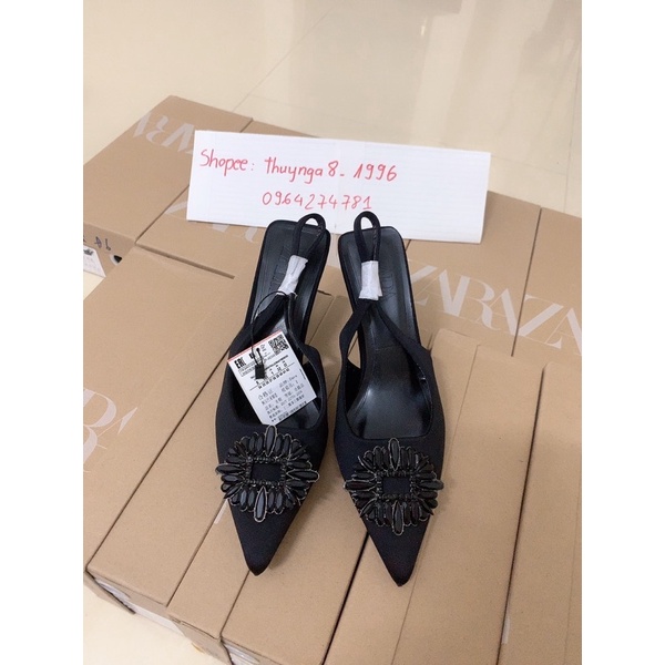 Dép cao gót. Dép sandal zara hoa đá gót 7p . FULLBOX (video thật)
