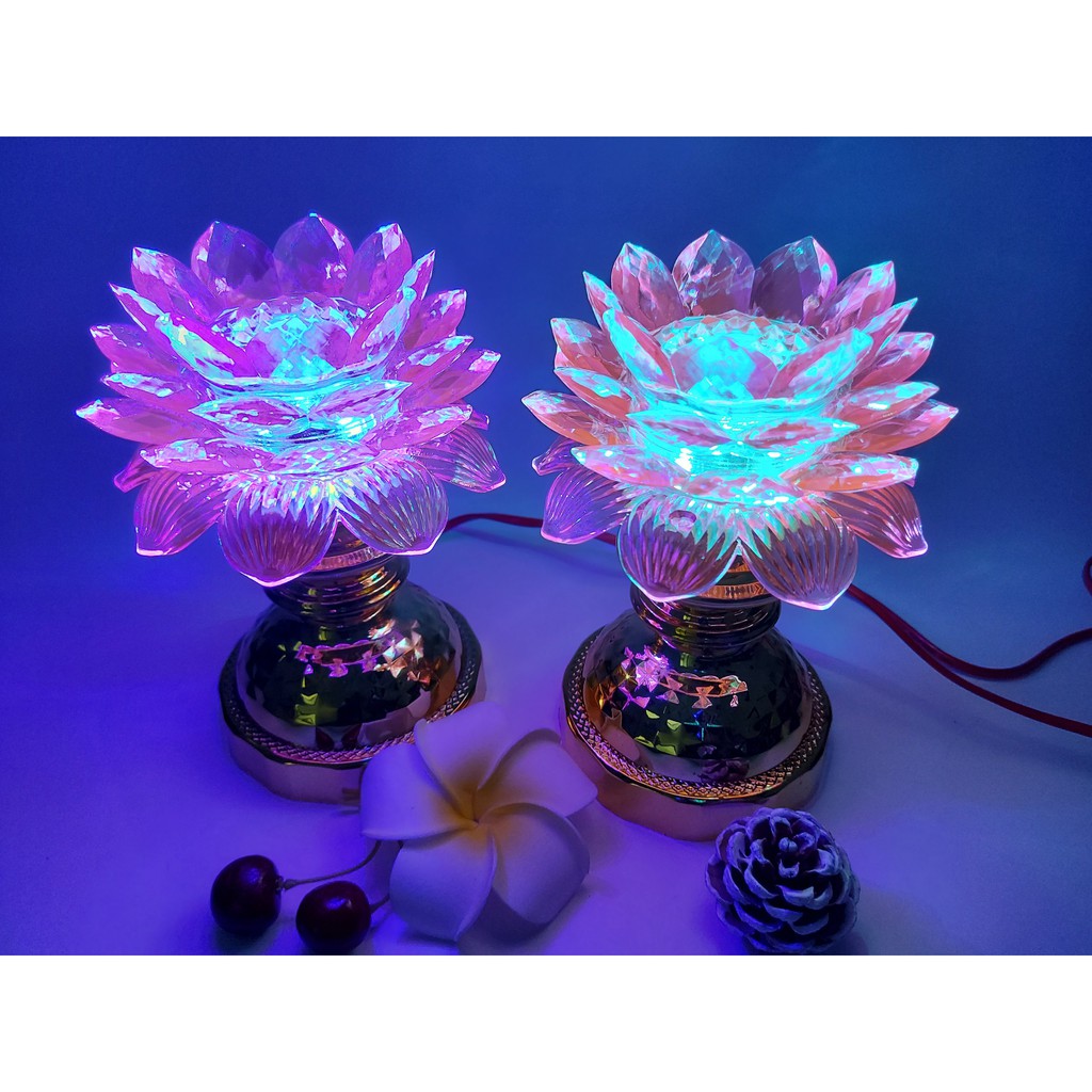CẶP ĐÈN HOA SEN THỜ CÚNG SÁNG NHIỀU MÀU, THỜ CÚNG, THỜ TƯỢNG QUAN ÂM, PHẬT GIÁO