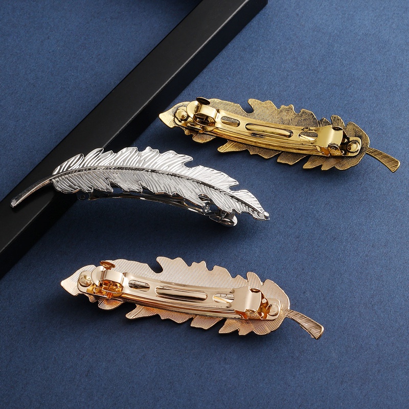 Kẹp Tóc Hình Lông Vũ Bằng Kim Loại Phong Cách Vintage Thanh Lịch Cho Nữ