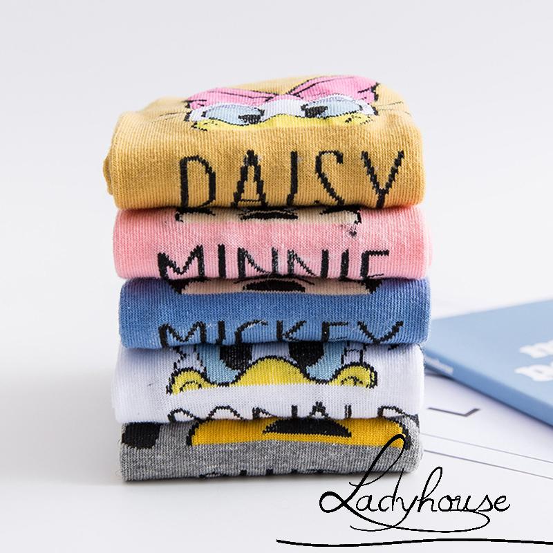 Vớ thể thao thoáng khí in họa tiết chữ và hoạt hình dễ thương cho nữ