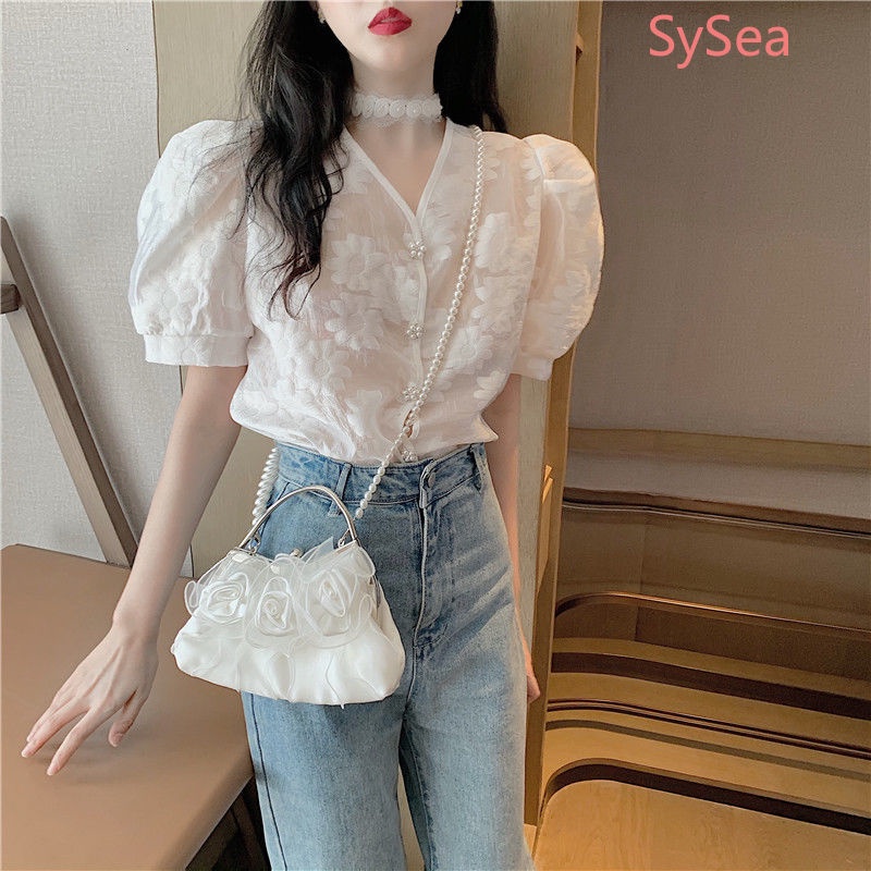 Áo Sơ Mi Voan Đính Nút Ngọc Trai Thời Trang Mùa Hè Dành Cho Nữ