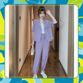 (Sp sẵn) SET VEST TÍM ĐEN - ÁO VEST TAY LỠ MIX QUẦN ĐŨI DÀI JOGGER BO ỐNG HOT