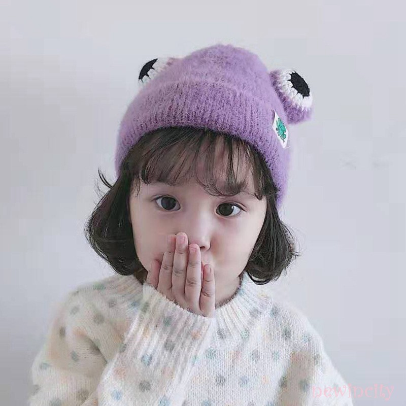 Mũ len đính bóng xù thời trang Hàn Quốc dễ thương cho bé