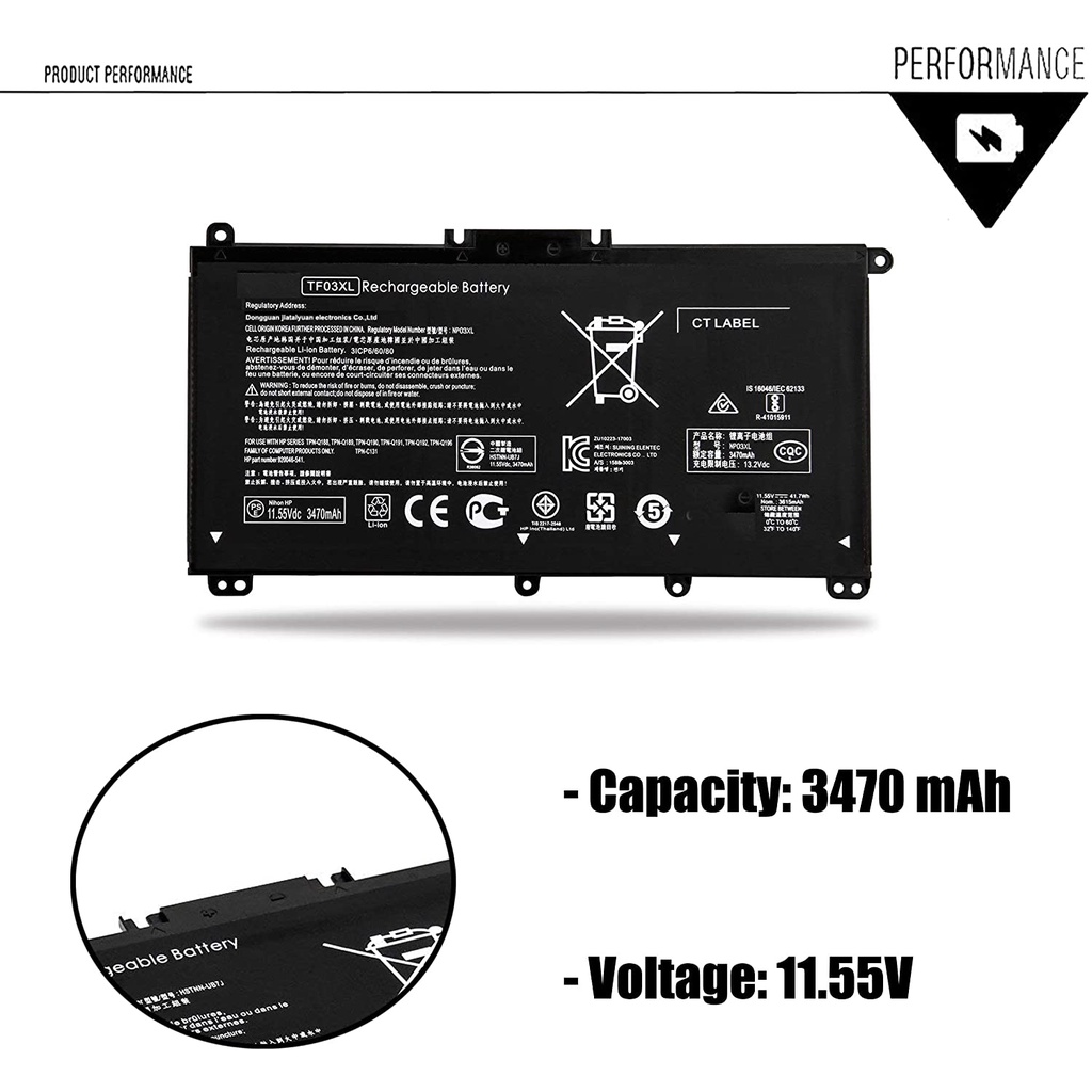 Pin Laptop TF03XL cho HP 14-BK 14-BF 14-BF050WM BF040WM BF102TX BF155TX BF195TX BK091ST BK061ST 15-CC 15-CD 15-CK 17-AR