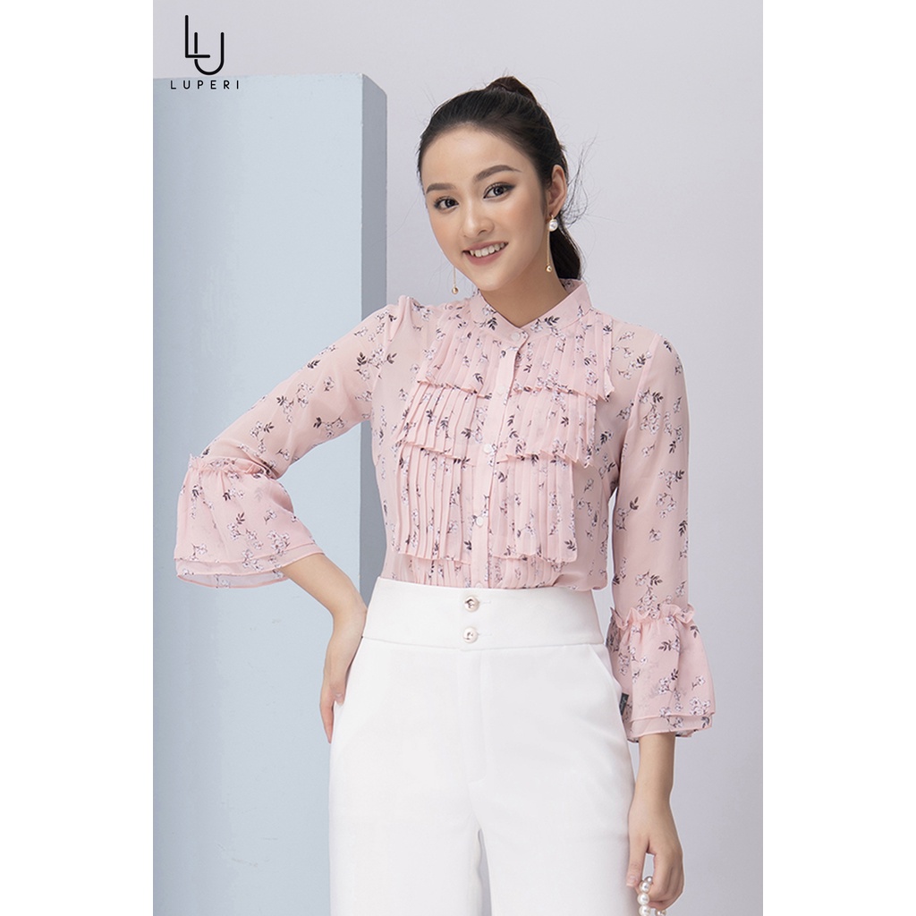 Áo Sơ Mi Voan Thiết Kế Cách Điệu Phối Bèo Trẻ Trung Thương Hiệu Luperi LFSM190