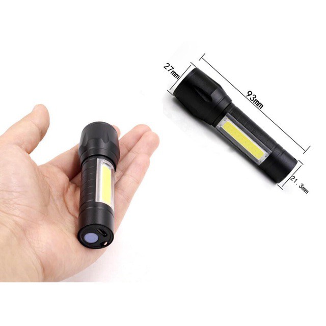 Đèn pin siêu sáng 4 chế độ. Có zoom. Dùng pin sạc được