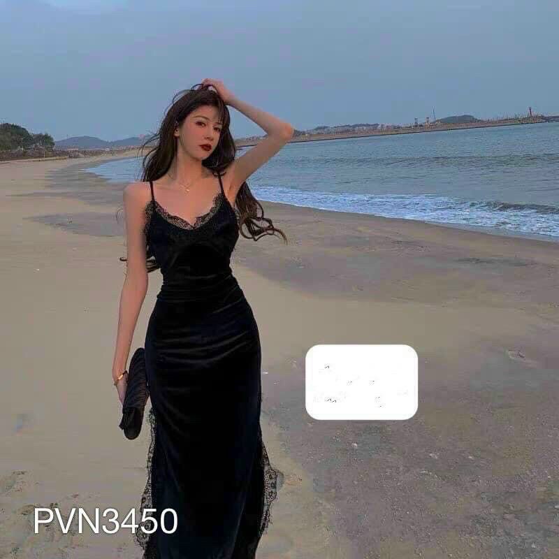 G-đầm body nhung 2 dây ren