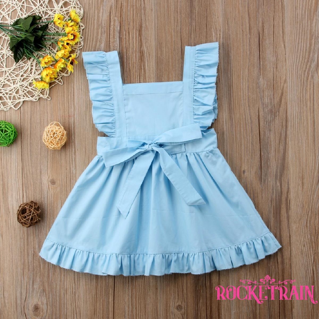 Đầm chữ A cổ vuông hai dây viền bèo xinh xắn cho bé gái