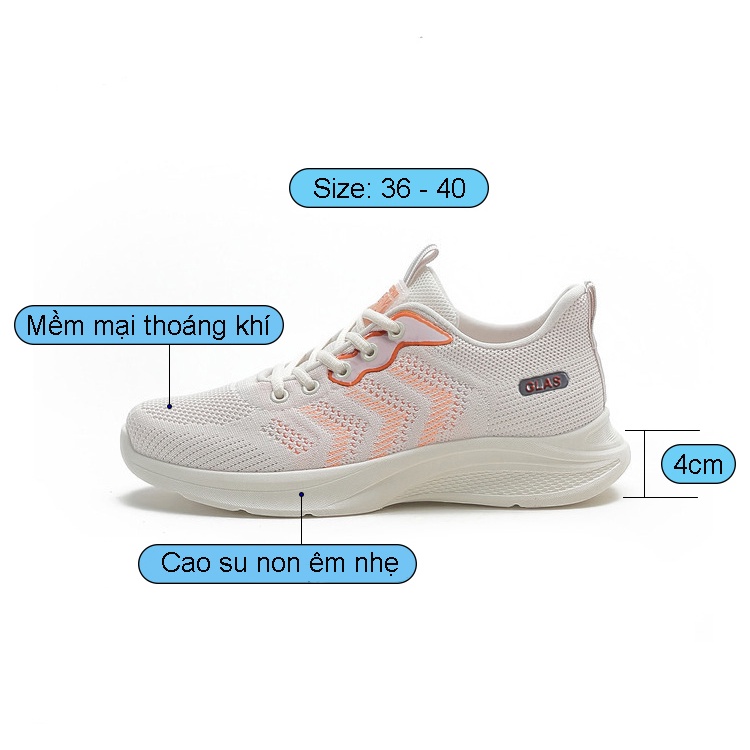 Giày Thể Thao Nữ Cao Cấp Độn Đế Sneaker Êm Nhẹ Thoáng Khí GL807