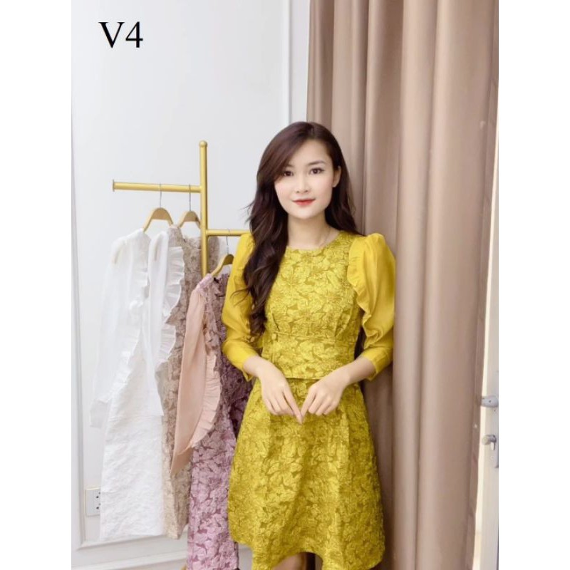 Đầm gấm xốp phối tay siêu cấp ( kèm hình thật) | BigBuy360 - bigbuy360.vn