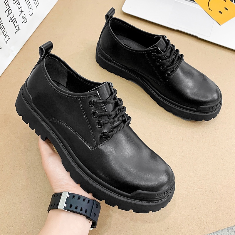 Giày bốt da oxford cổ thấp đế dày màu đen phong cách Nhật Bản cho nam cỡ lớn 38-44