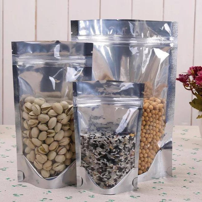 Túi zip 1 mặt bạc 1 mặt trong ( TÚI ZIPPER ĐÁY ĐỨNG, TÚI TRÀ SỮA)