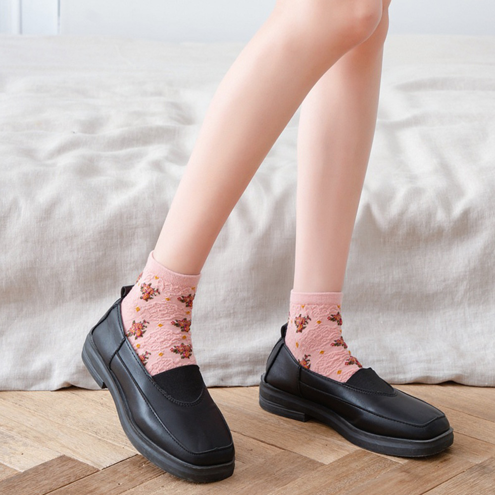Vớ Cotton Cổ Thấp Thoáng Khí Có In Hình Hoa Trang Trí Cho Nữ
